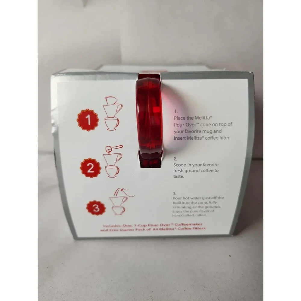 New Melitta 1-Cup Pour-Over Coffee‎ Maker with Filters Red Plastic NIB